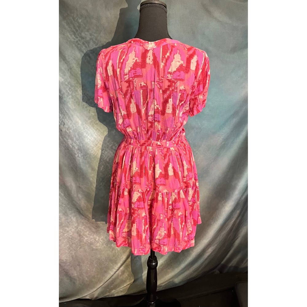 Ba&sh Pink Talita Abstract Print V Neck‎ Short Sleeve Mini Dress Size Small - Picture 5 of 7